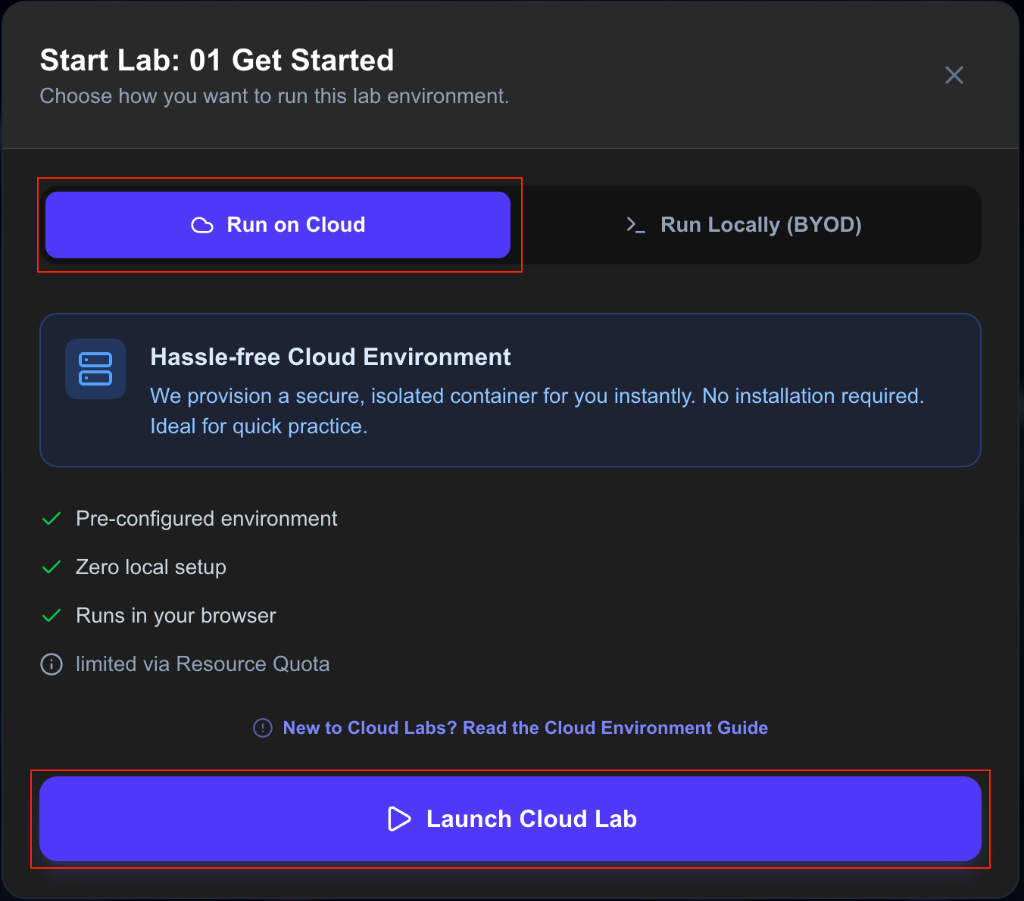 Cloud Mode Selection UI Screenshot